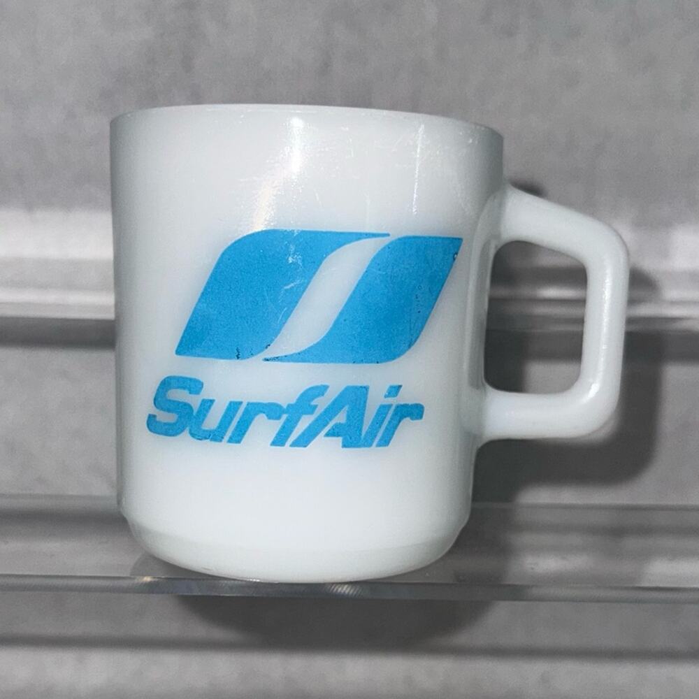 Vintage SurfAir Milk Glass Coffee Mug Rare HTF 3.5”x4”
